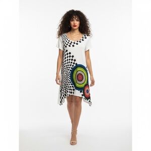 Model France Rainbow Bling Asymmetrical Hem T-shirt Dress Size S